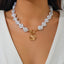 Fashionable irregular shaped pearl necklace, light luxury style, metallic feeling, collarbone chain set - Korvel