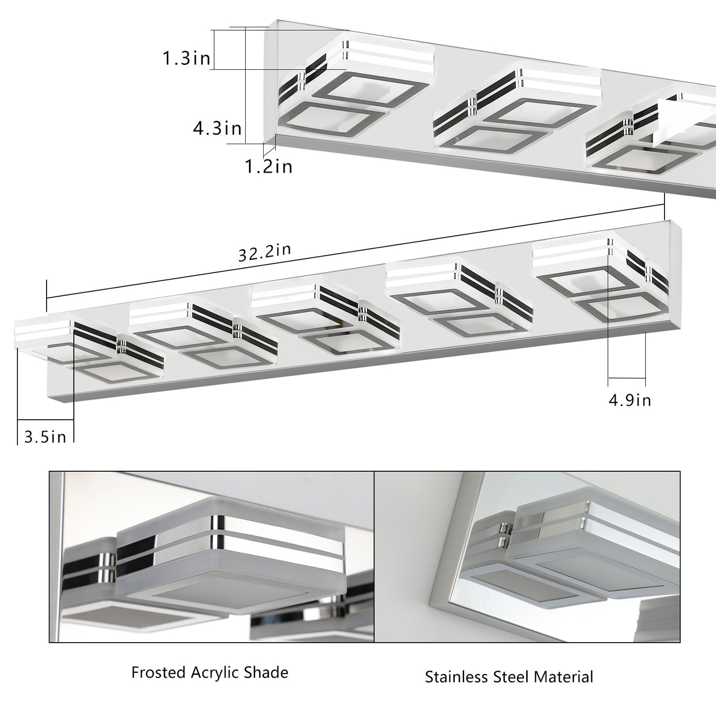 Luz de Maquillaje Moderna LED en Cromo con 5 Accesorios de Acrílico