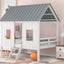 Twin Size Low Loft House Bed with Roof and Two Front Windows White - Korvel