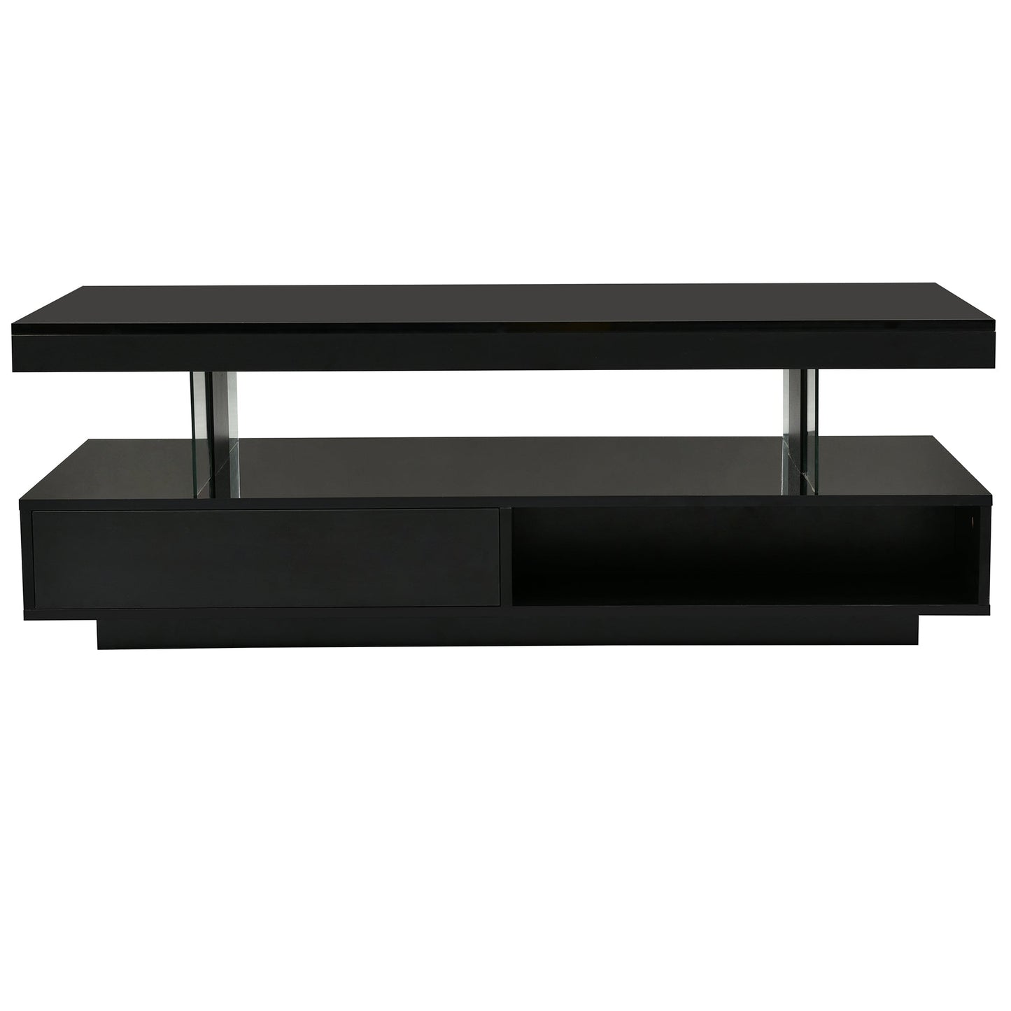 U-Can LED coffee table with storage space, modern central table with 2 drawers and display rack, equipped with LED lights, black - Korvel