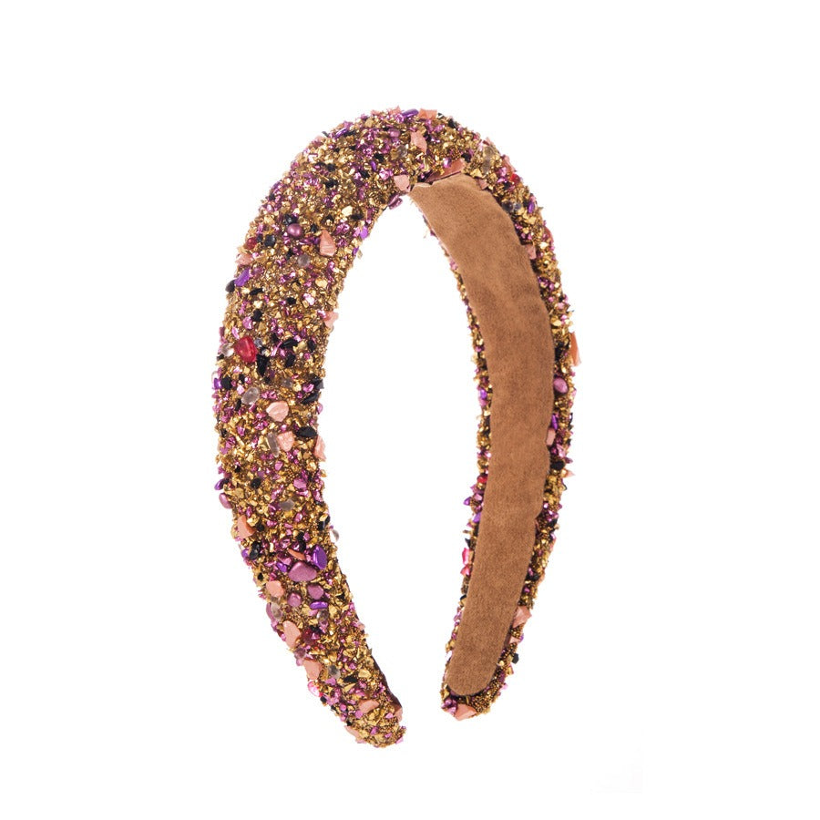 Exaggerated Baroque Colorful Crystal Candy Sponge Wide Edge Hair Hoop Headband - Korvel