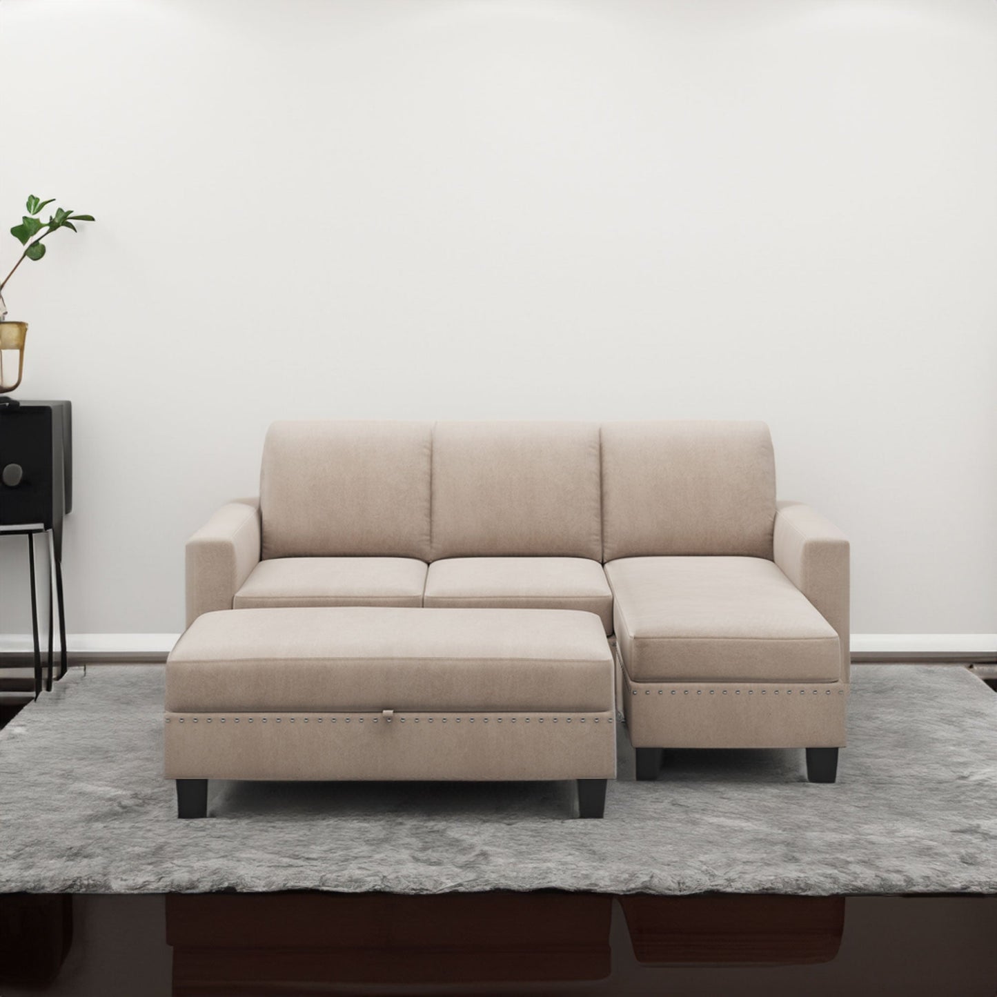 [New]81" Reversible Sectional Couch with Storage Chaise L-Shaped Sofa for Apartment Sectional Set Warm Grey - Korvel