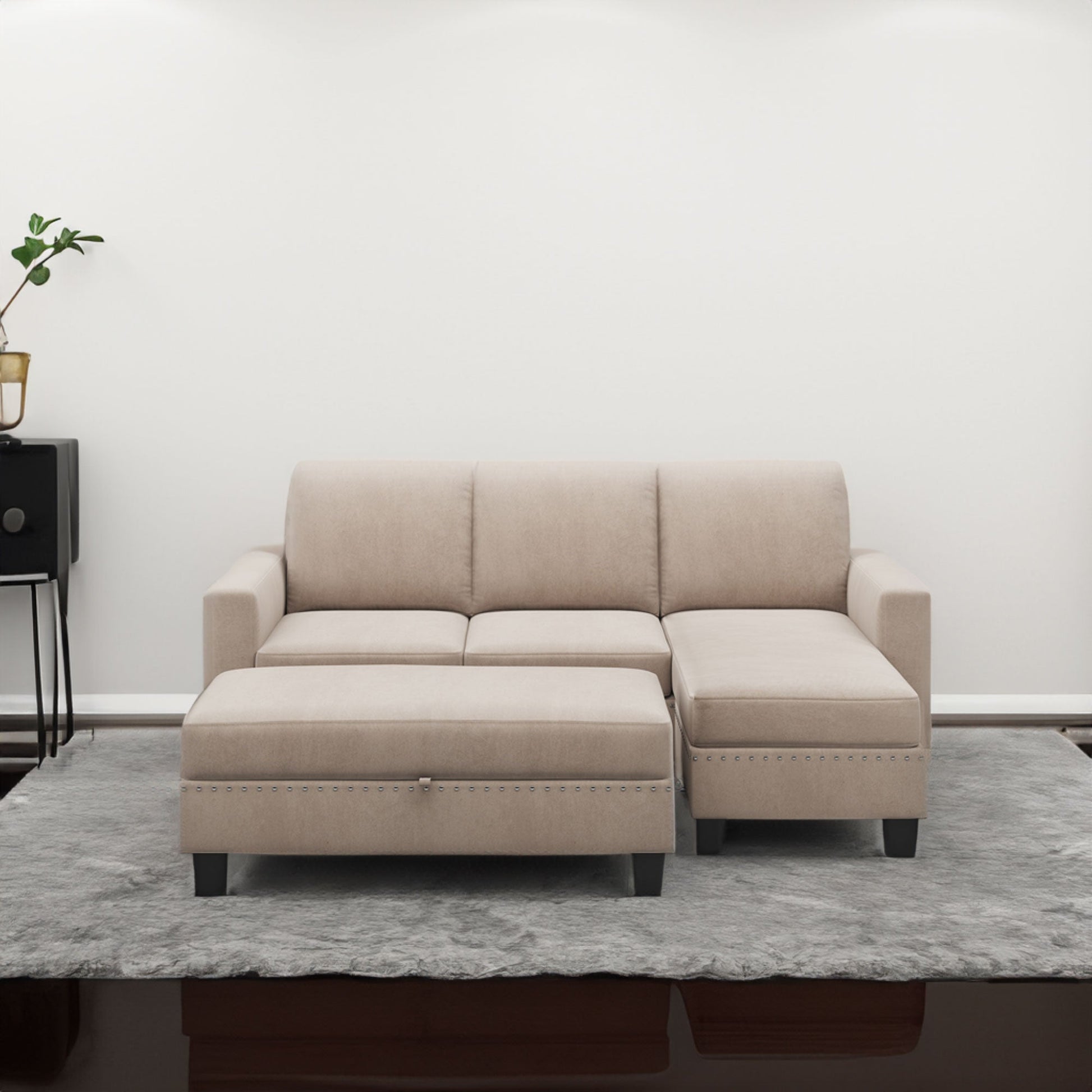 [New]81" Reversible Sectional Couch with Storage Chaise L-Shaped Sofa for Apartment Sectional Set Warm Grey - Korvel