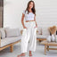 Pantalons larges en coton et lin taille haute pour femmes