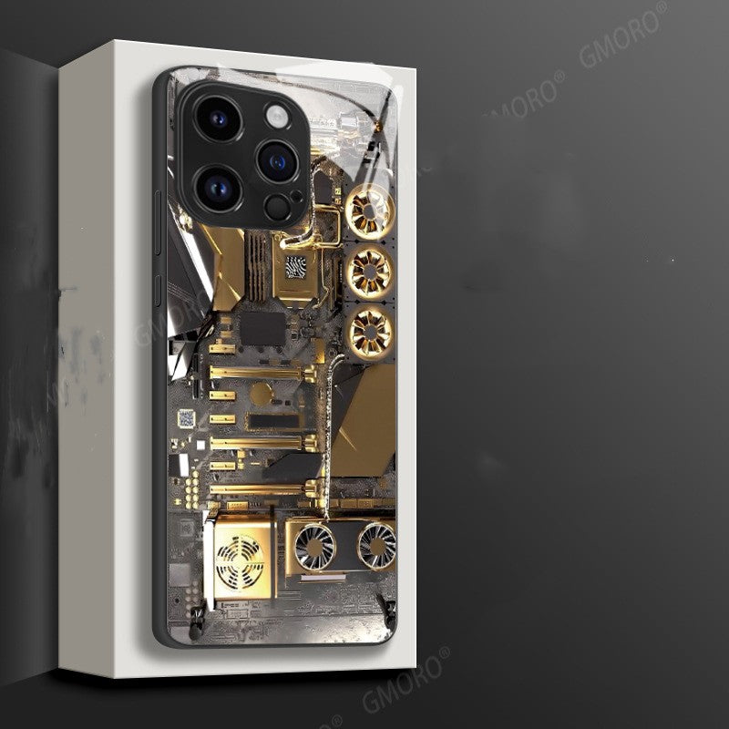 Trendy Cool Circuit Board Phone Case Apple 14 Glass Case iPhone 15 Protective Cover - Korvel