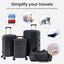Luggage Set 4 pcs (20"/24"/29"/Travel Bag), PC+ABS Durable Lightweight Luggage with Collapsible Cup Holder TSA Lock, Black - Korvel