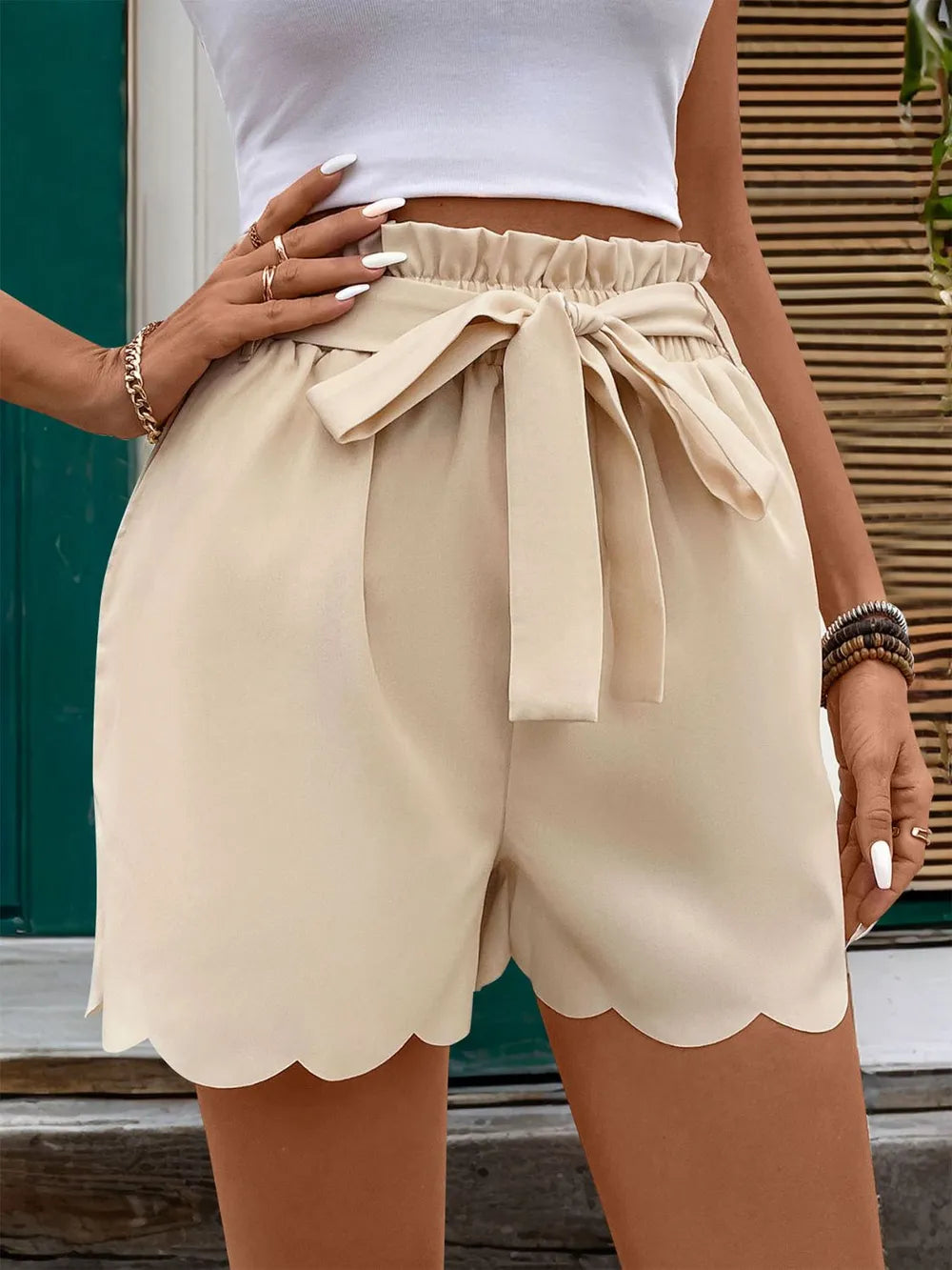 Perfee Frill Tied Shorts with Pockets - Korvel