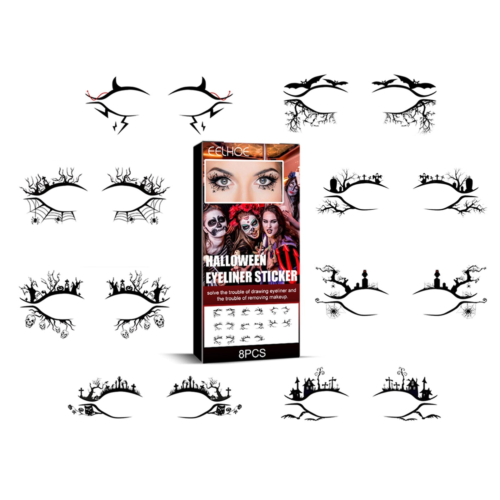 Halloween Eyeliner Patch, Scary Fashion Party Makeup Kit Bat Spider Decorative Eyeliner Eyeshadow Patch - Korvel