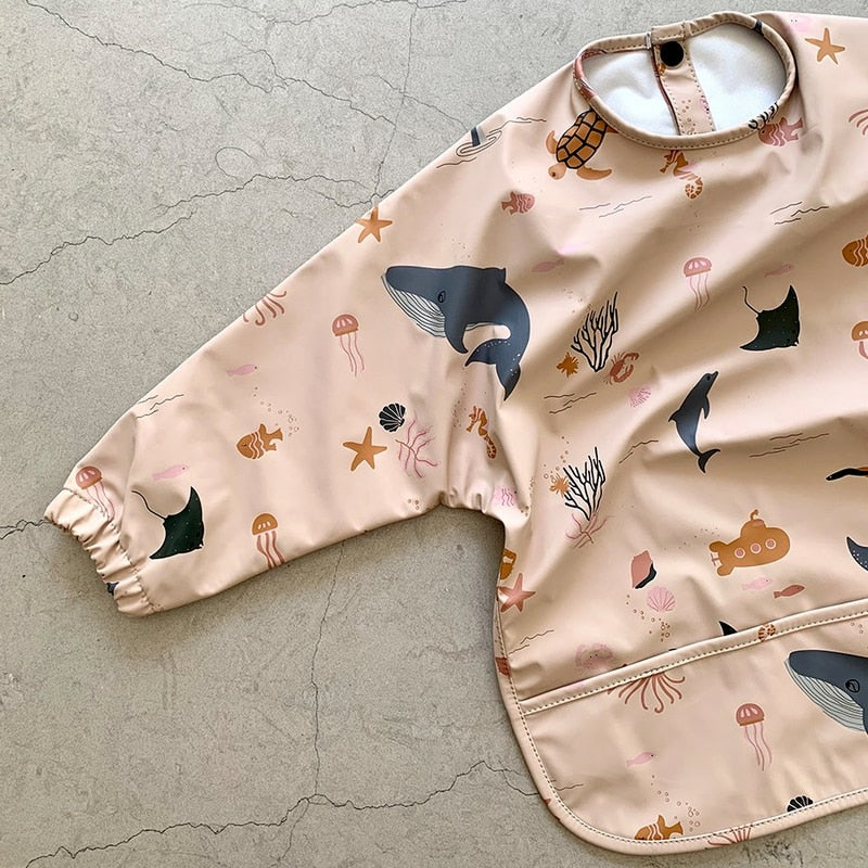 Baby Bibs Waterproof Infant Eating Bib with Pocket Children Drawing Machine Washable Long Sleeve Apron Kid Burp Cloth Baby Stuff - Korvel