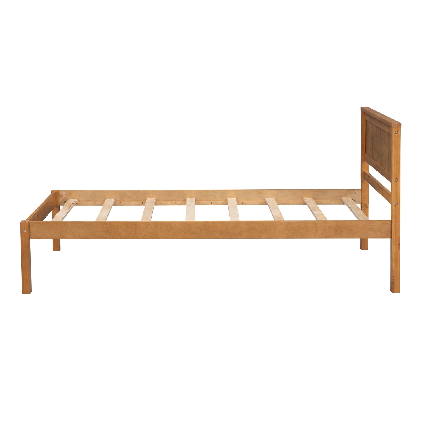 Elegant Twin Platform Bed Frame with Headboard - Oak Finish
