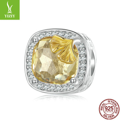 Silver Charm Original Autumn Golden Ginkgo Leaf DIY Bracelet Beads Luxurious Shining s925 Pure Silver Beads Loose Beads - Korvel