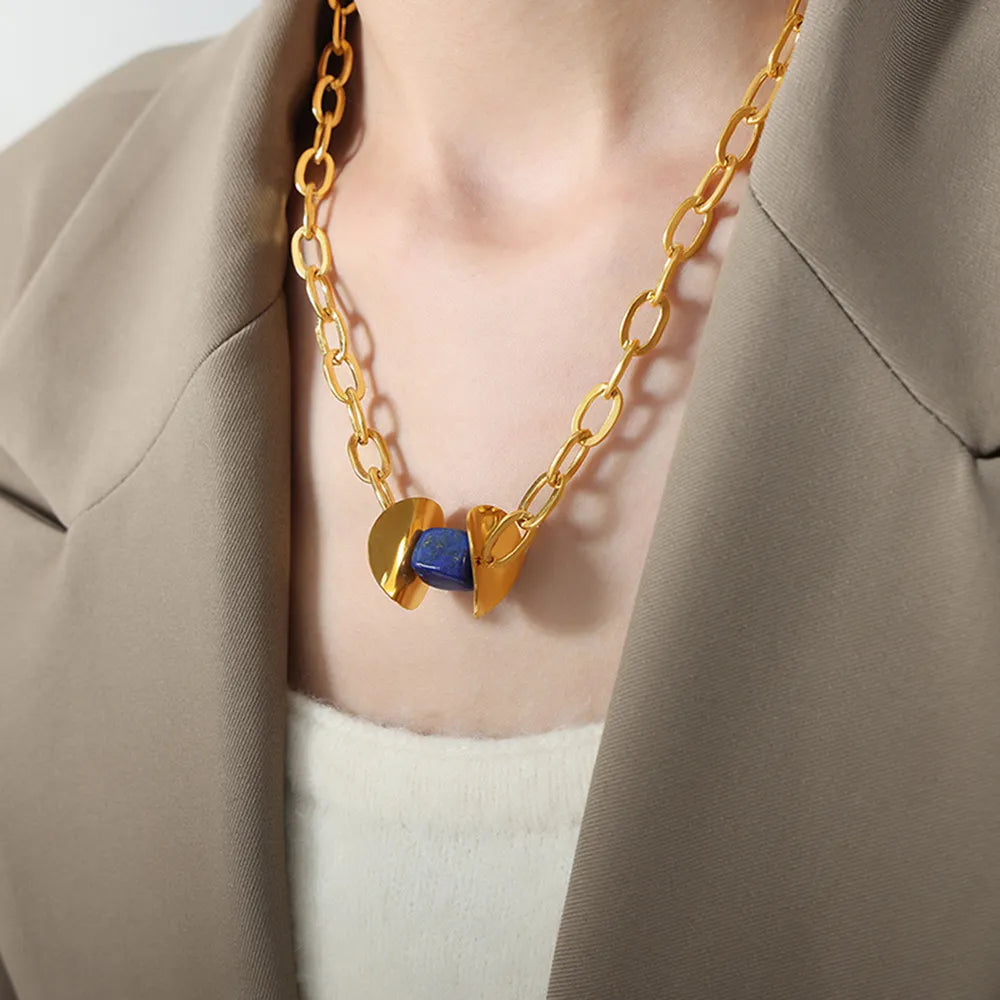 Natural Stone Pendant Titanium Steel Necklace - Korvel