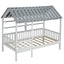 Wood Twin Size House Bed with Roof, Guardrail and Shelves, White - Korvel
