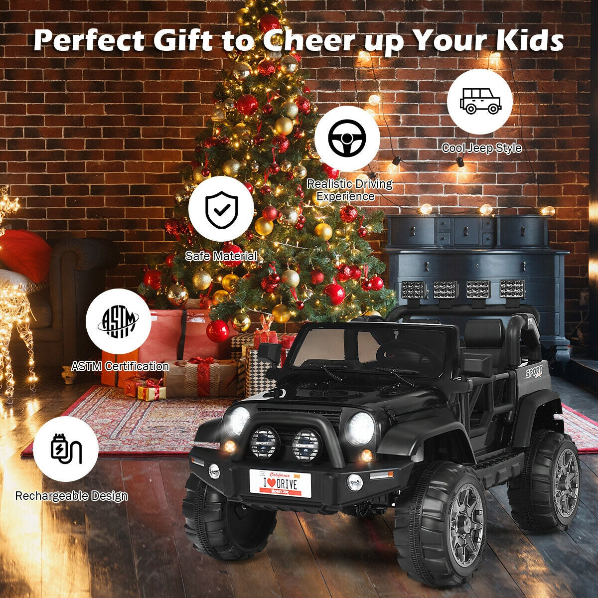 12V 2-Seater Electric Ride-On Car with Remote Control - Black