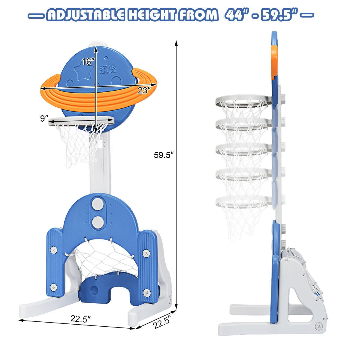 Juego de Baloncesto Ajustable 3 en 1 para Niños - Azul
