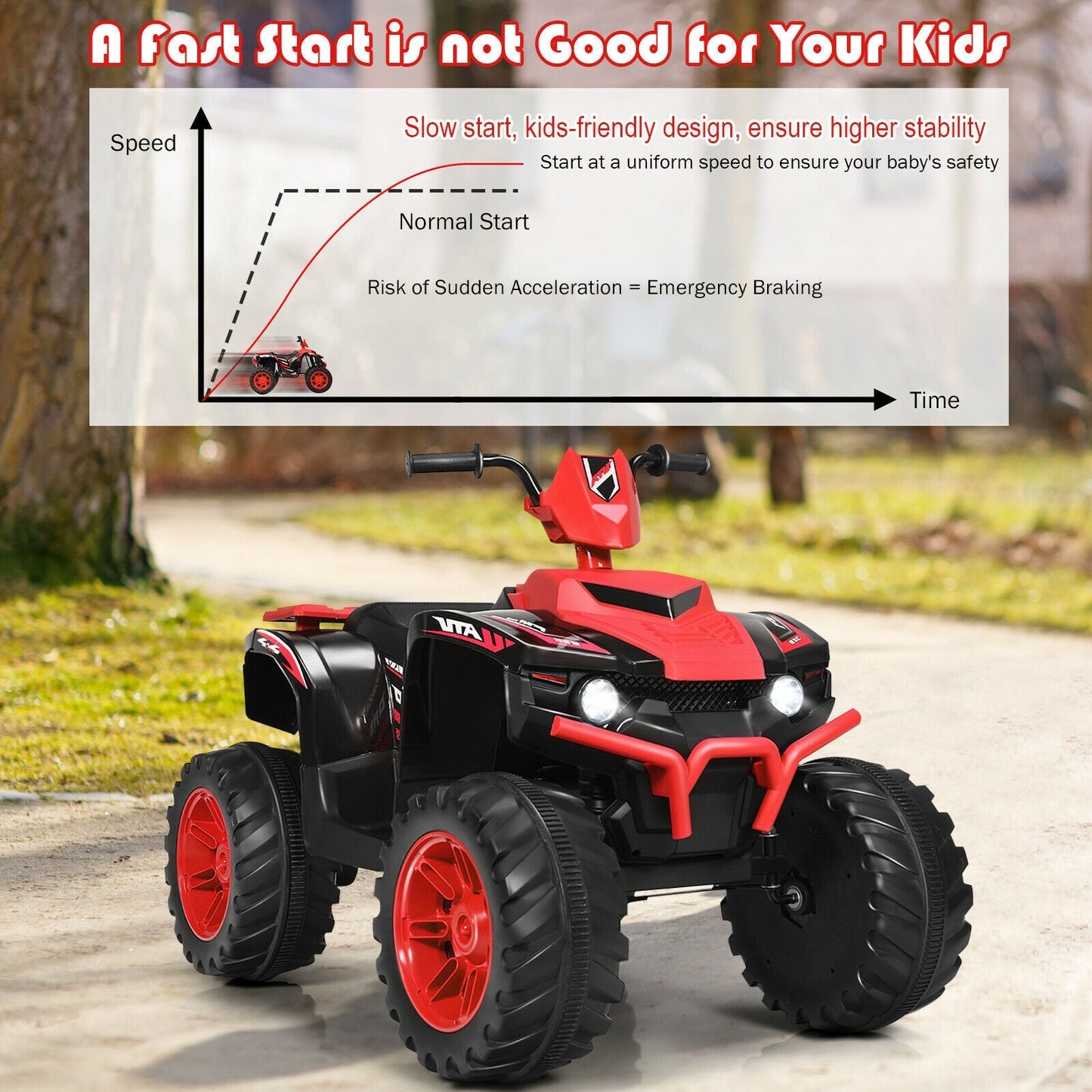 12V Kids Ride-On ATV with LED Lights - Red