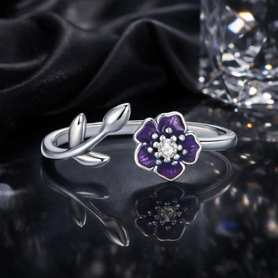 925 Sterling Silver Oxidized Flower Design Ring with Pavé CZ
