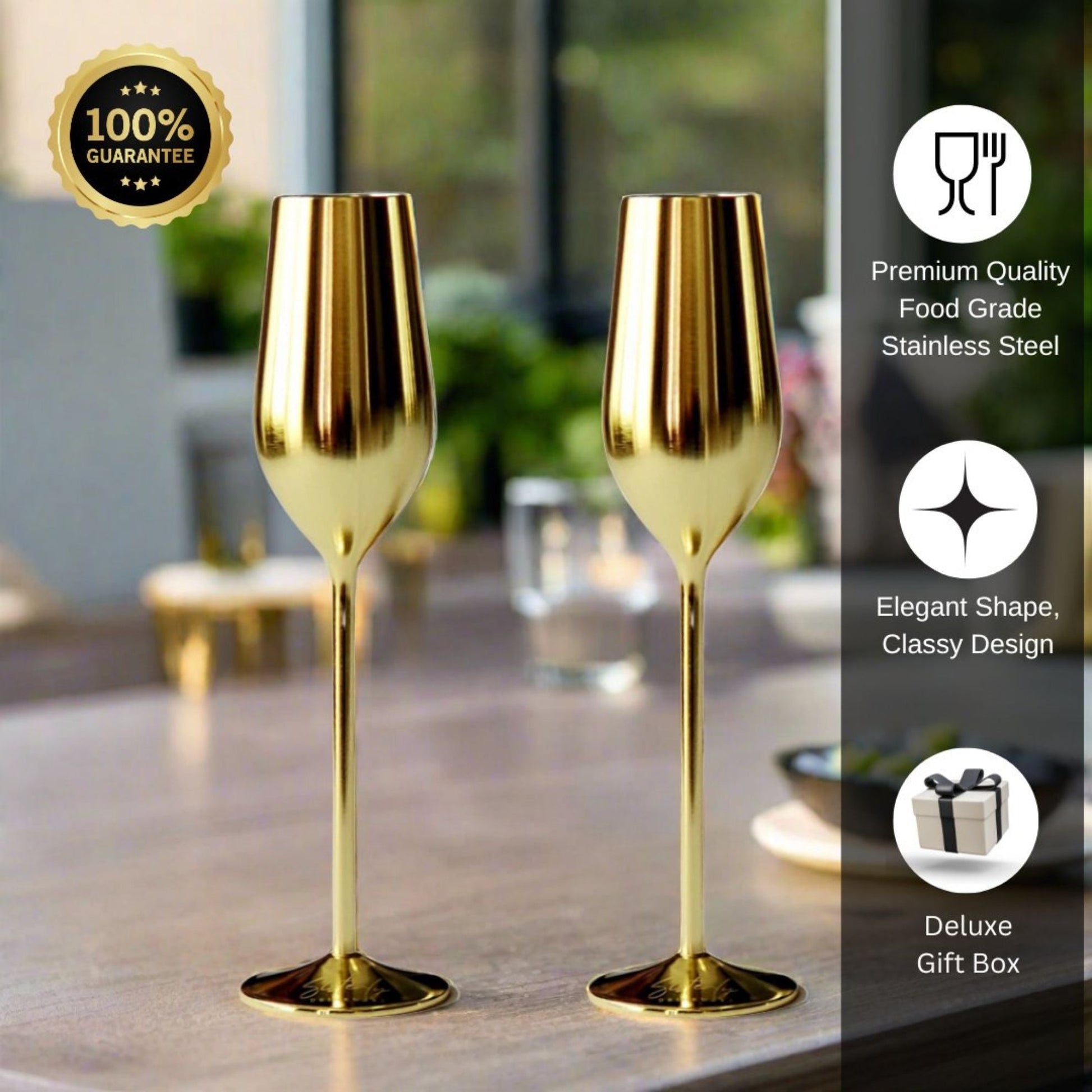 Elegant Gold Stainless Steel Champagne Flutes - Unbreakable & Chic - Korvel
