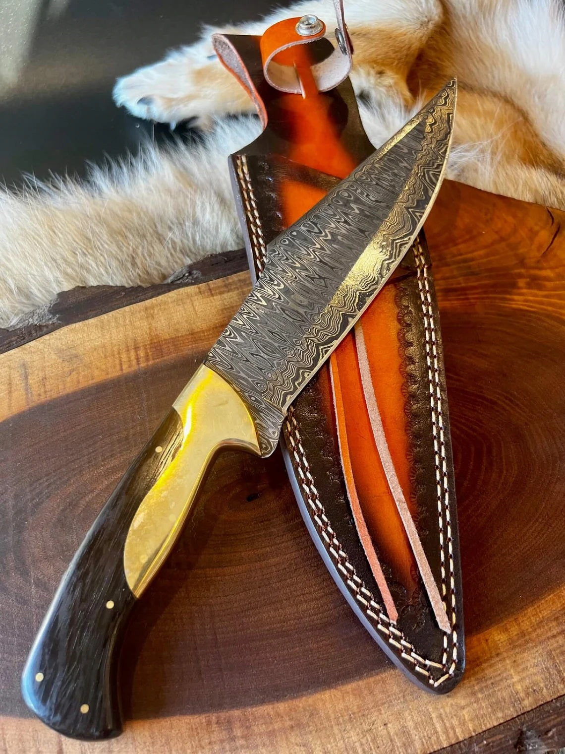 Premium Custom Damascus Steel Bowie Knife with Wenge Wood Handle and Brass Accents - Korvel