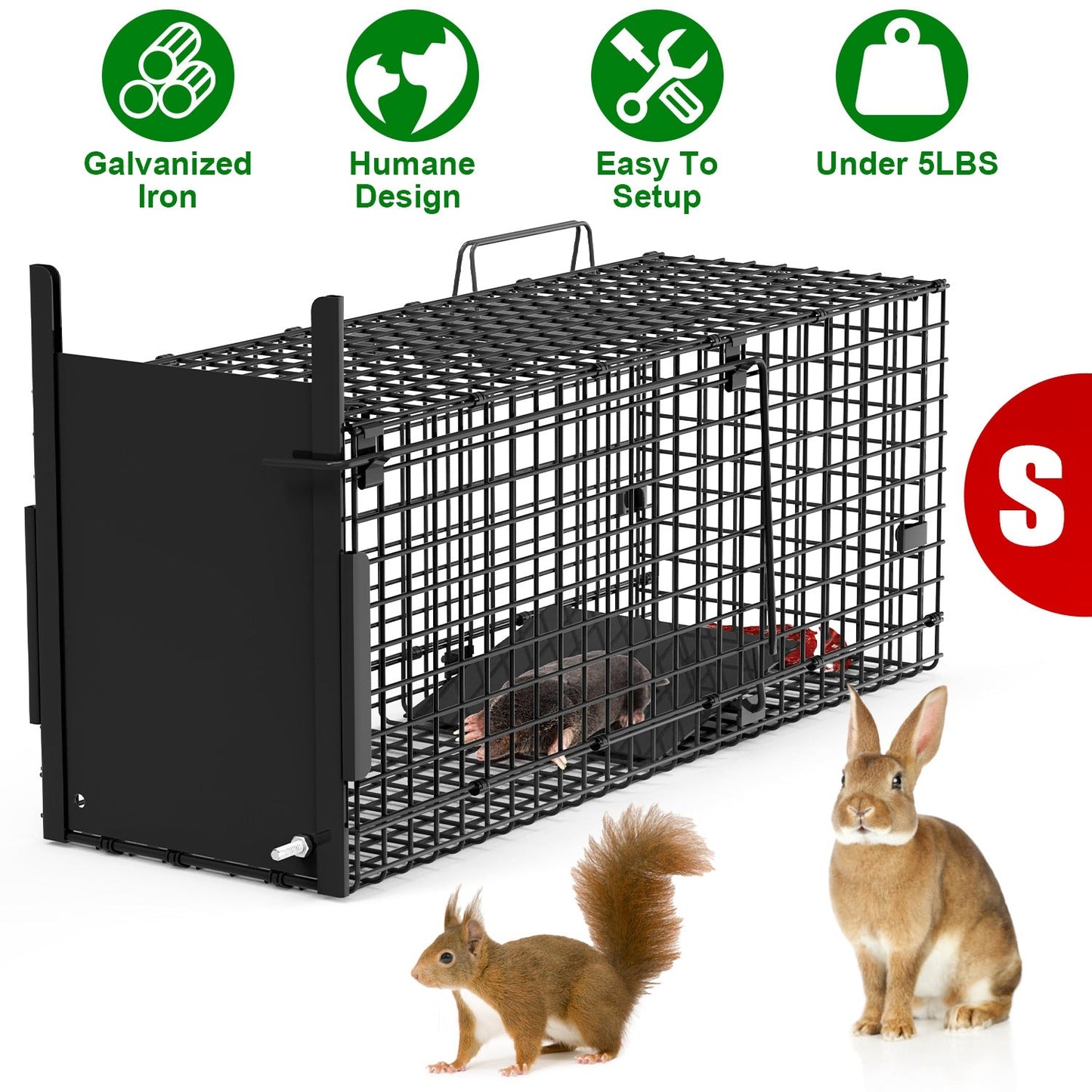 26-Inch Single Door Live Animal Cage Trap for Small Animals