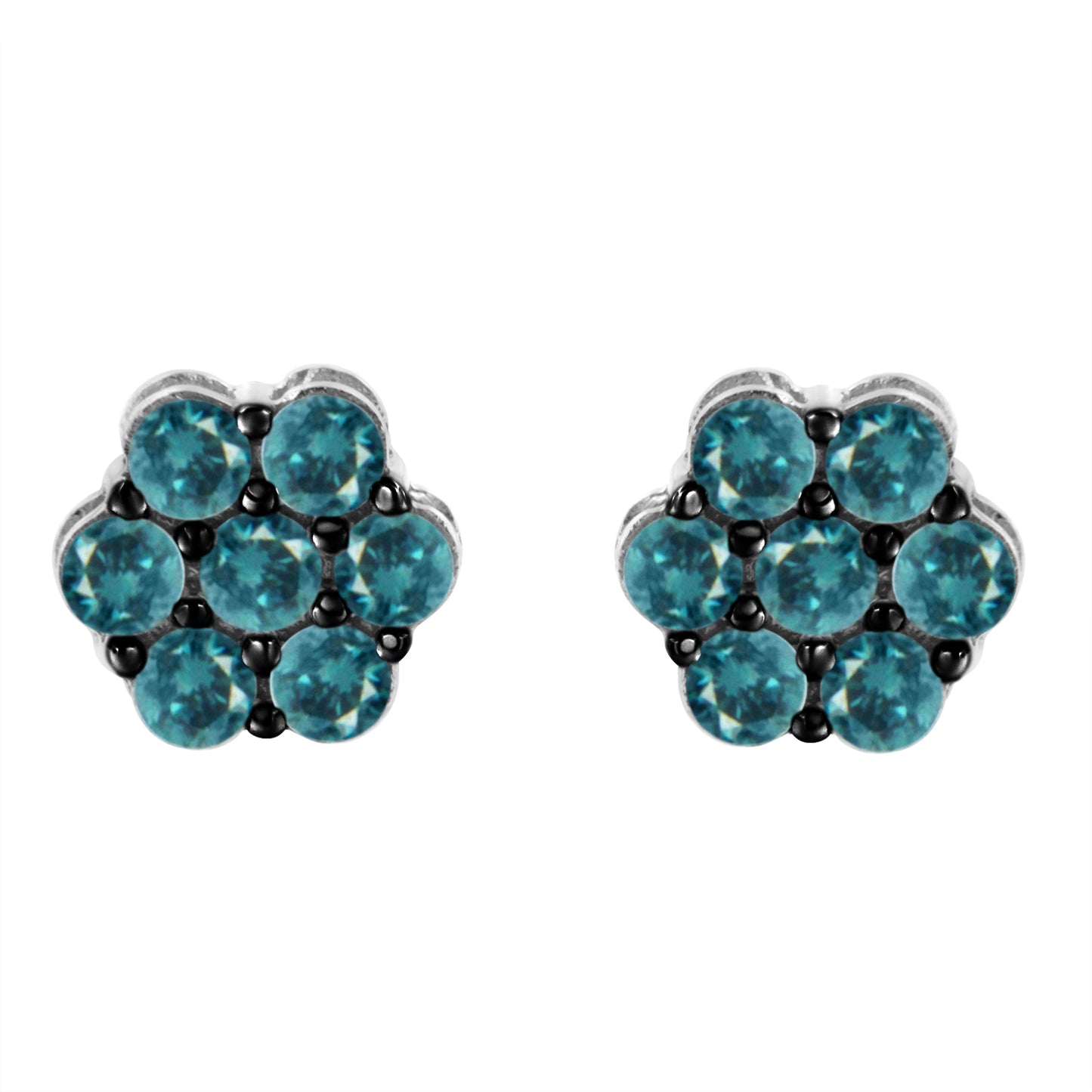 Boucles d'oreilles en argent sterling avec diamants bleus floraux