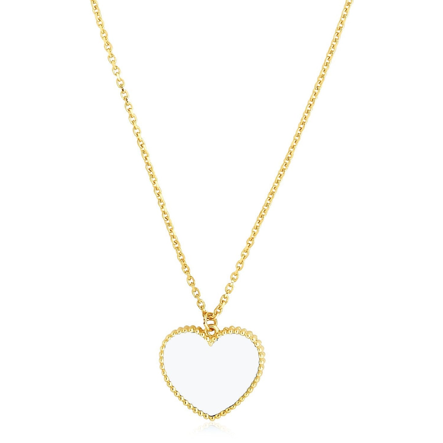 Collar de Pasta de Perla en Forma de Corazón de Oro Amarillo de 14k con Alto Pulido