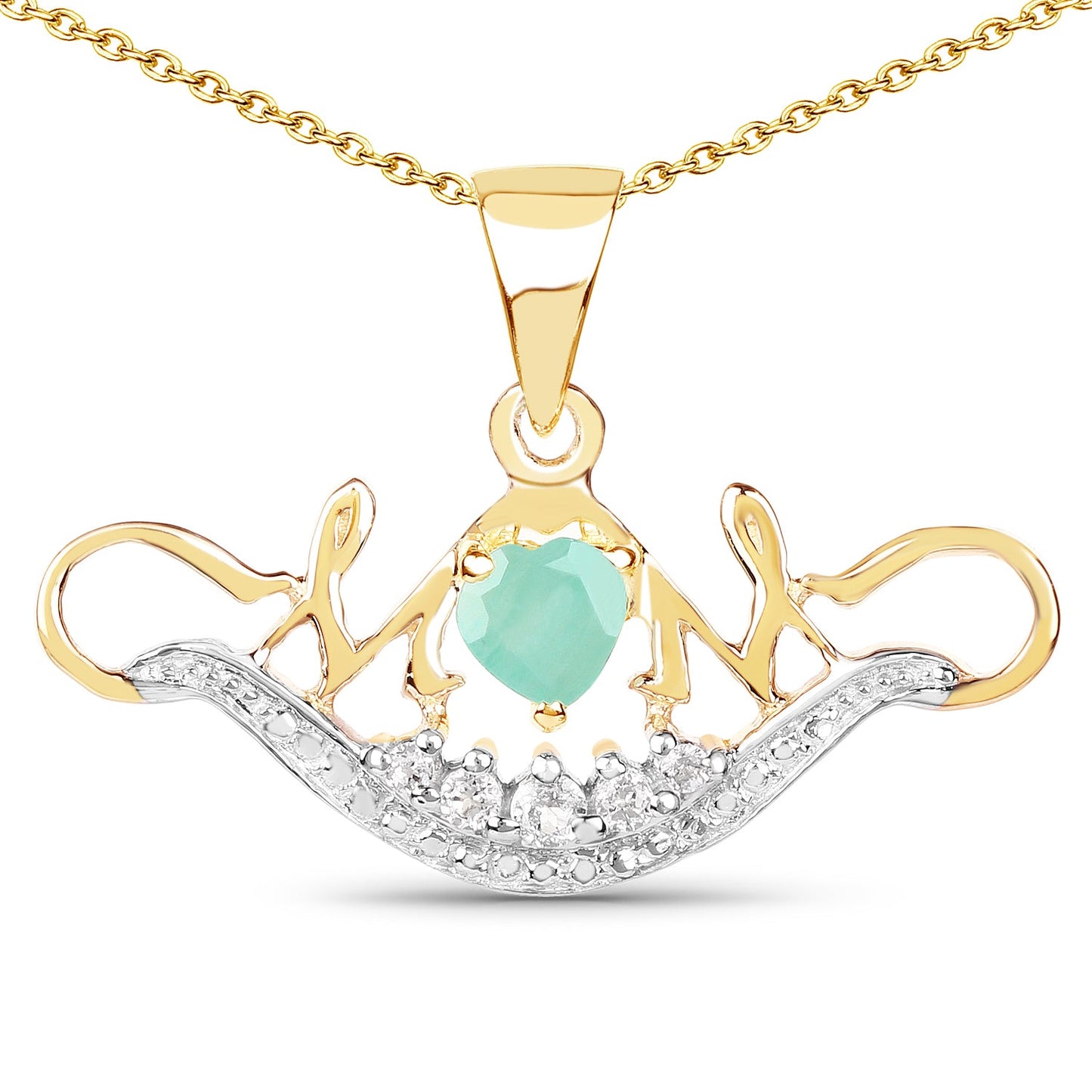 14K Yellow Gold Plated Emerald & White Topaz Pendant