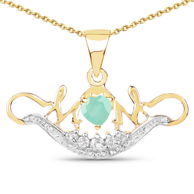 14K Yellow Gold Plated Emerald & White Topaz Pendant