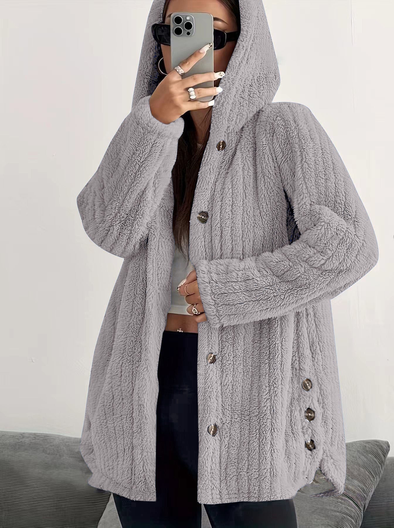 Hooded Loose Plush Coat for Women