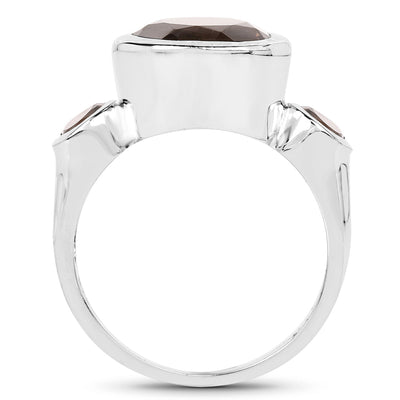 Bague de fiançailles en argent sterling avec quartz fumé véritable de 3,56 carats