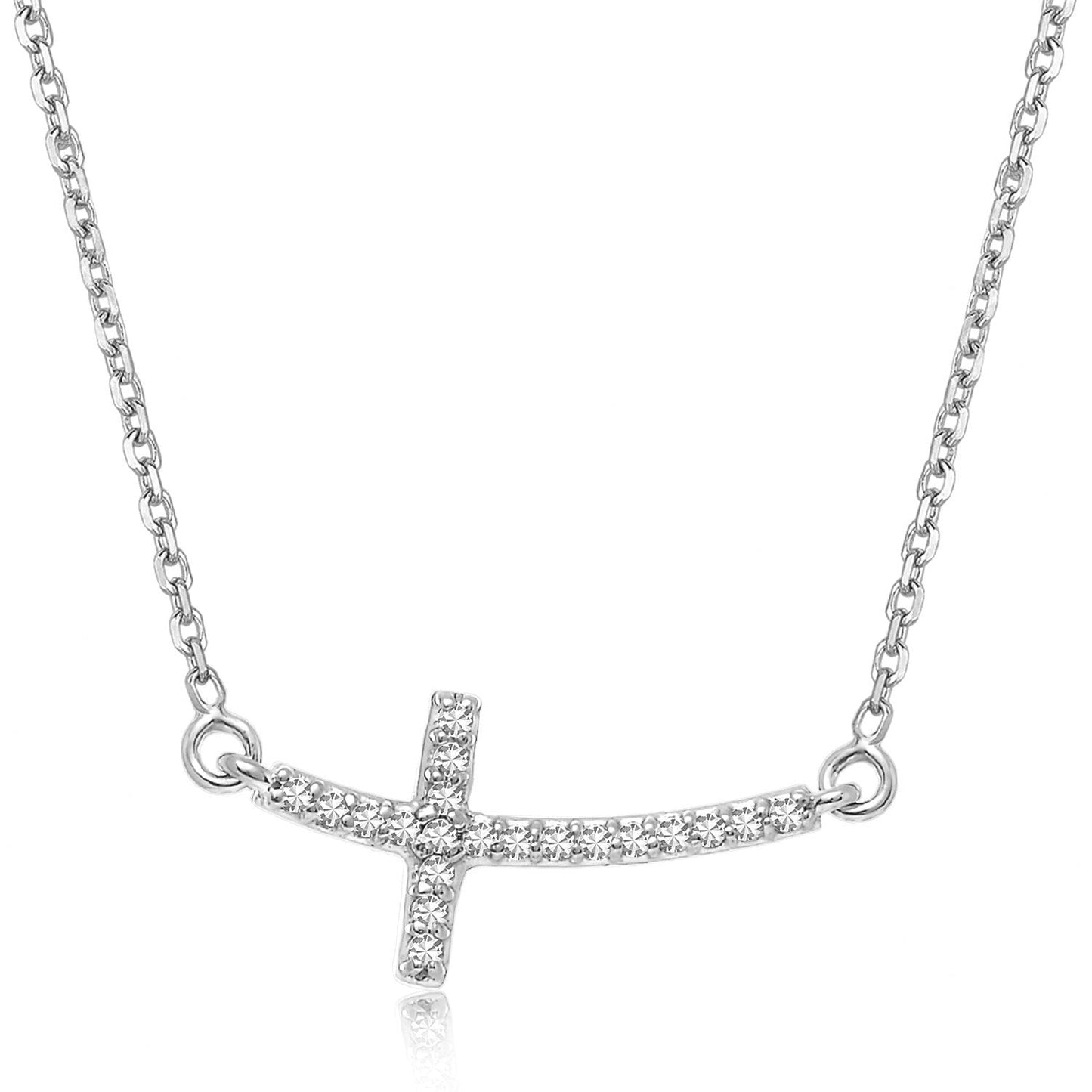 Collar de diamantes en forma de cruz curvada de oro blanco de 14k (.11cttw)