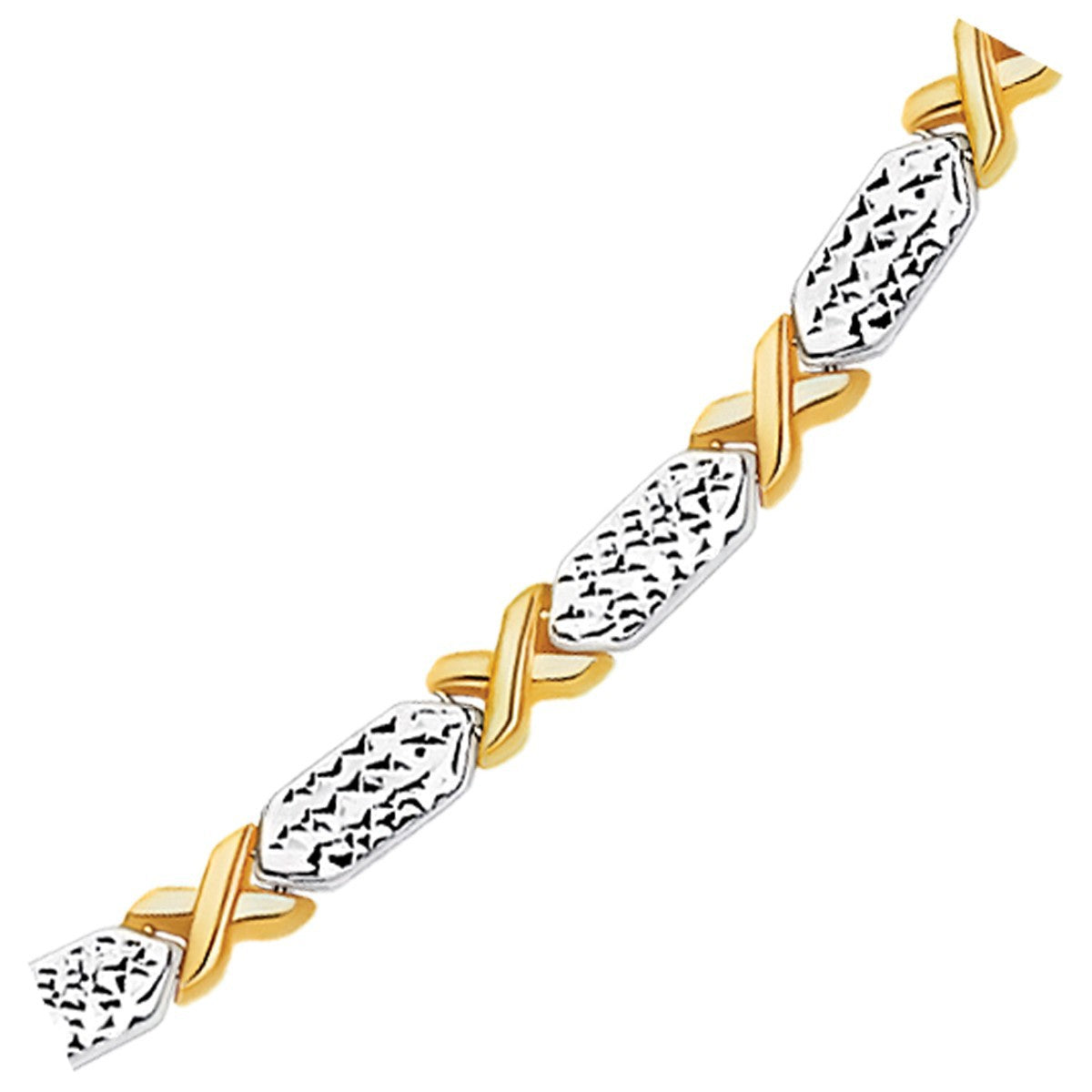 Pulsera de Línea X Elegante de Oro Bicolor de 14k