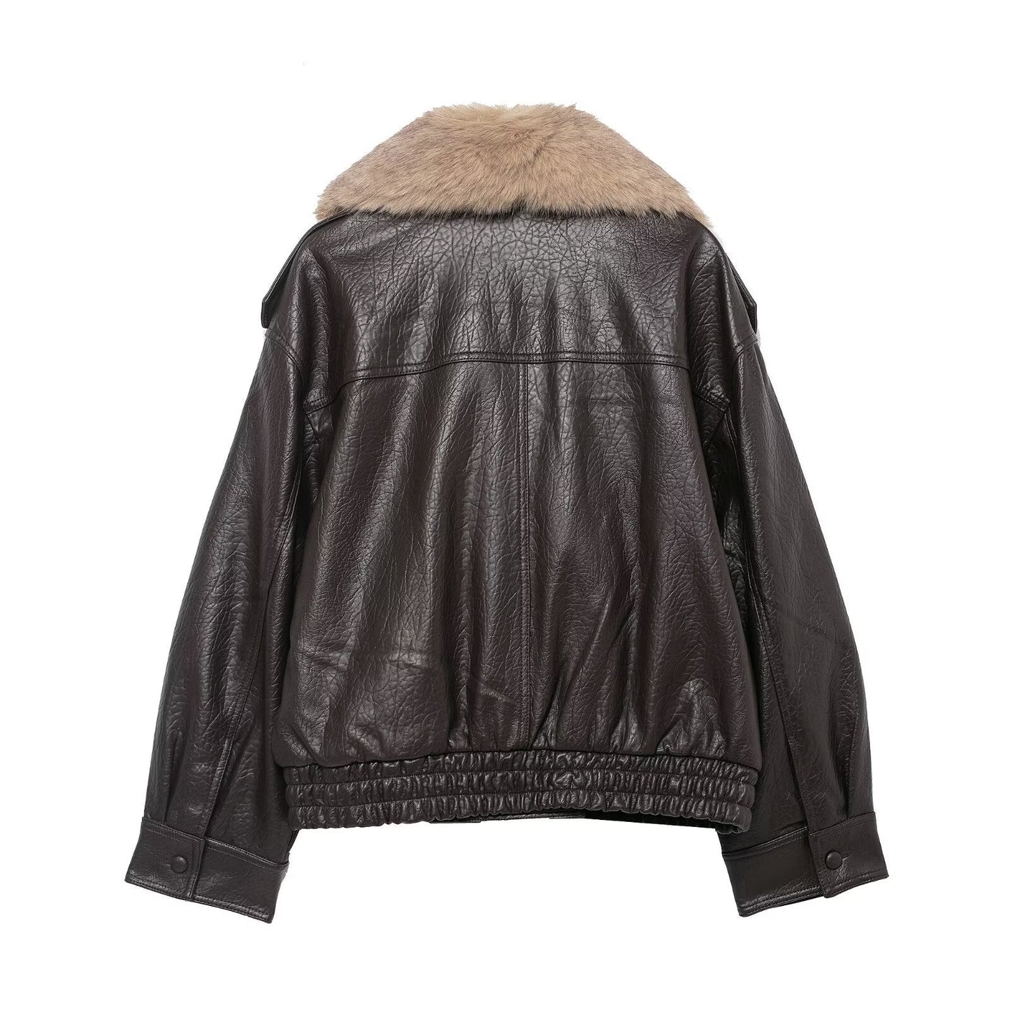 Women's Elegant Faux Fur-Trimmed Leather Jacket