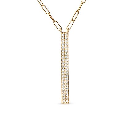 Collier à charms en marquise et barre à deux brins en or jaune 14K