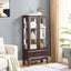 Curio cabinet lighting glass cabinet with adjustable glass frame, 2 doors and 1 drawer with light bulb, dark cherry color - Korvel