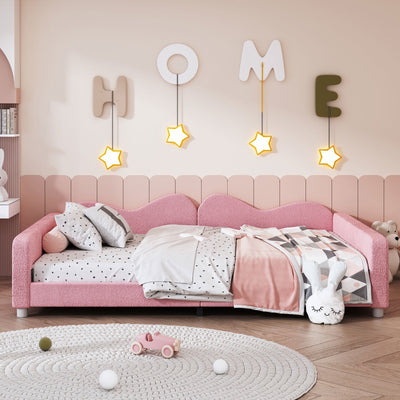 Full Size Upholstered Daybed in Pink with Cloud Backrest