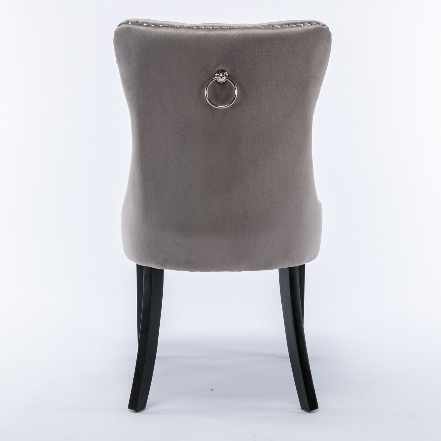 Modern high-end plush solid wood velvet cushioned dining chair with wooden leg nail head decoration, two piece set in gray - Korvel