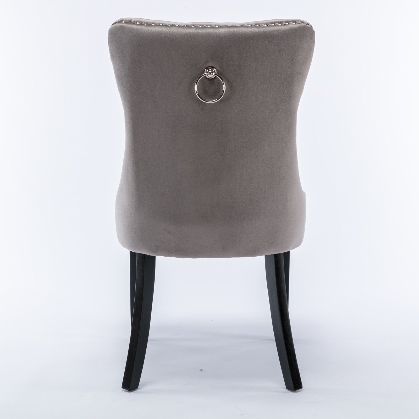 Modern high-end plush solid wood velvet cushioned dining chair with wooden leg nail head decoration, two piece set in gray - Korvel