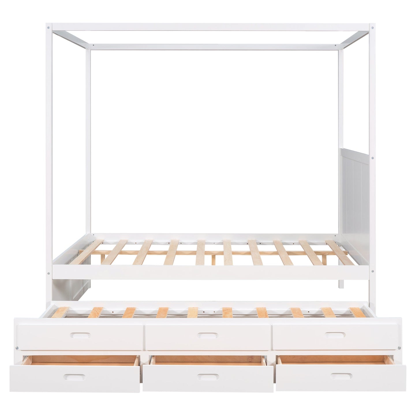 Elegant Queen Size Canopy Platform Bed with Trundle & Storage