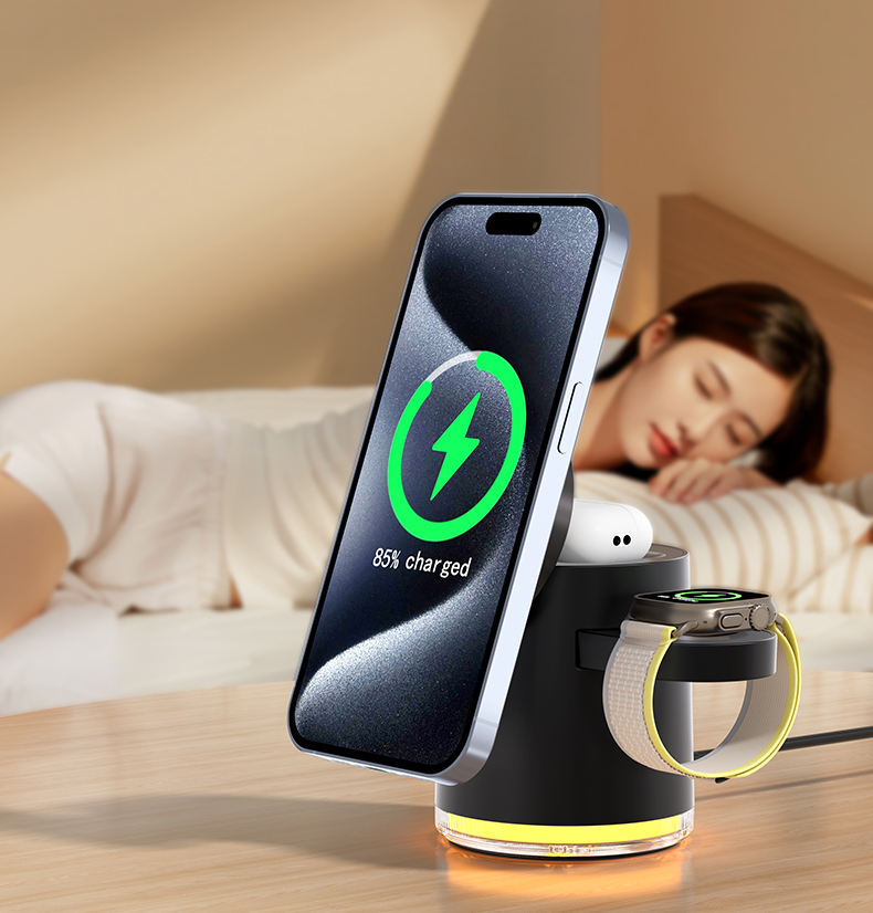 Cargador Inalámbrico Magnético 3 en 1 Qi2 para Dispositivos Apple