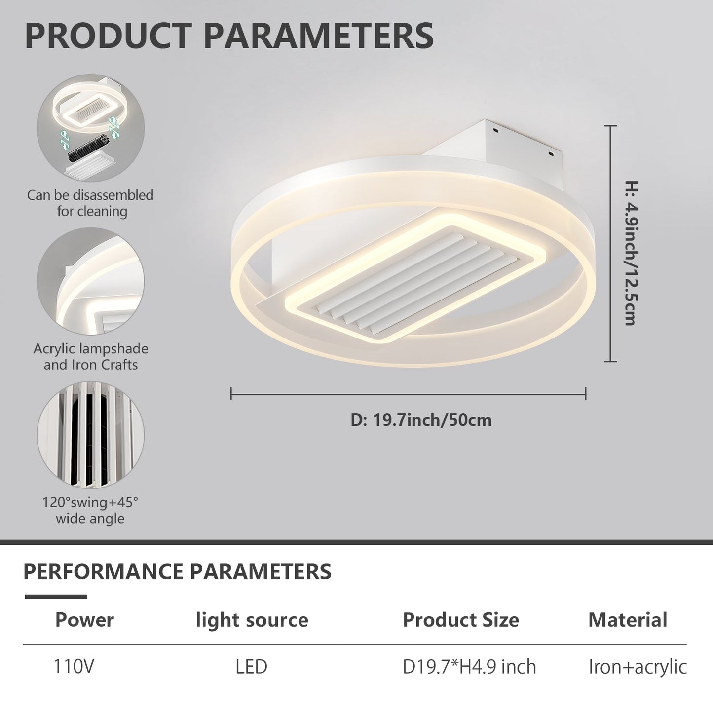 Lampe de ventilateur sans pales avec lumières LED dimmables