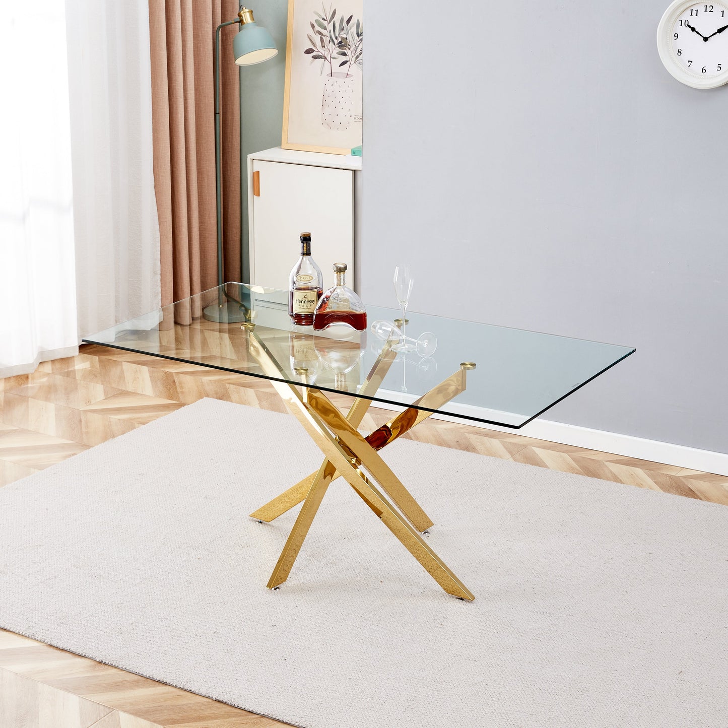 Plateau de Table en Verre Transparent Premium avec Accents Dorés
