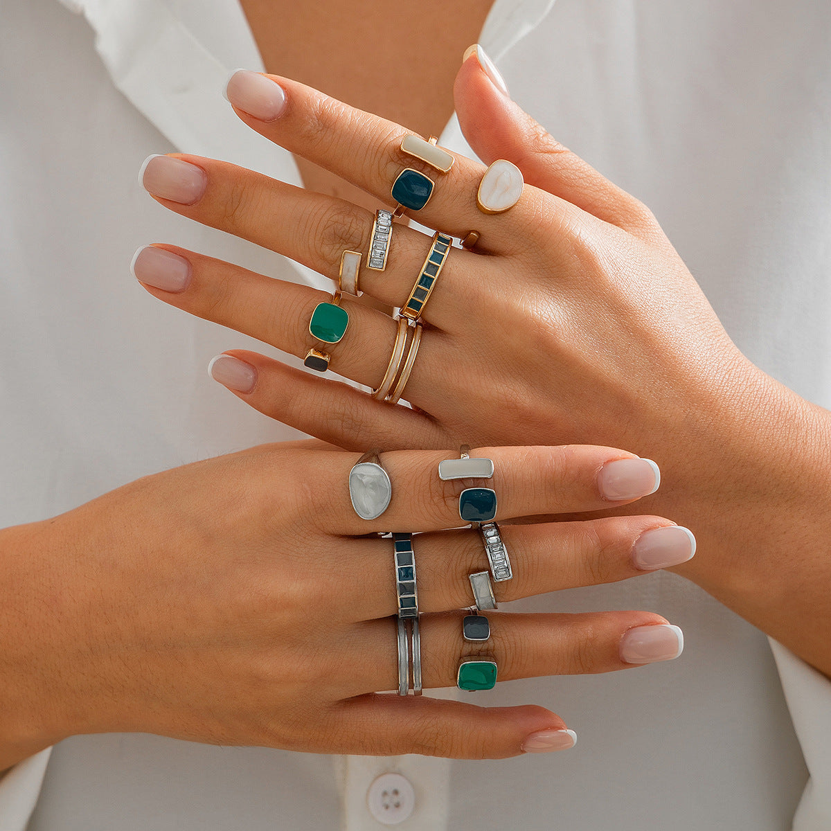 French Retro Irregular Alloy Ring Set - Light Luxury Geometric Design