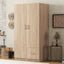 Wooden Wardrobe with Double Doors, Armoire with Hanging Rod, 5 Fixed Shelves, One Storage Drawer,Natural - Korvel