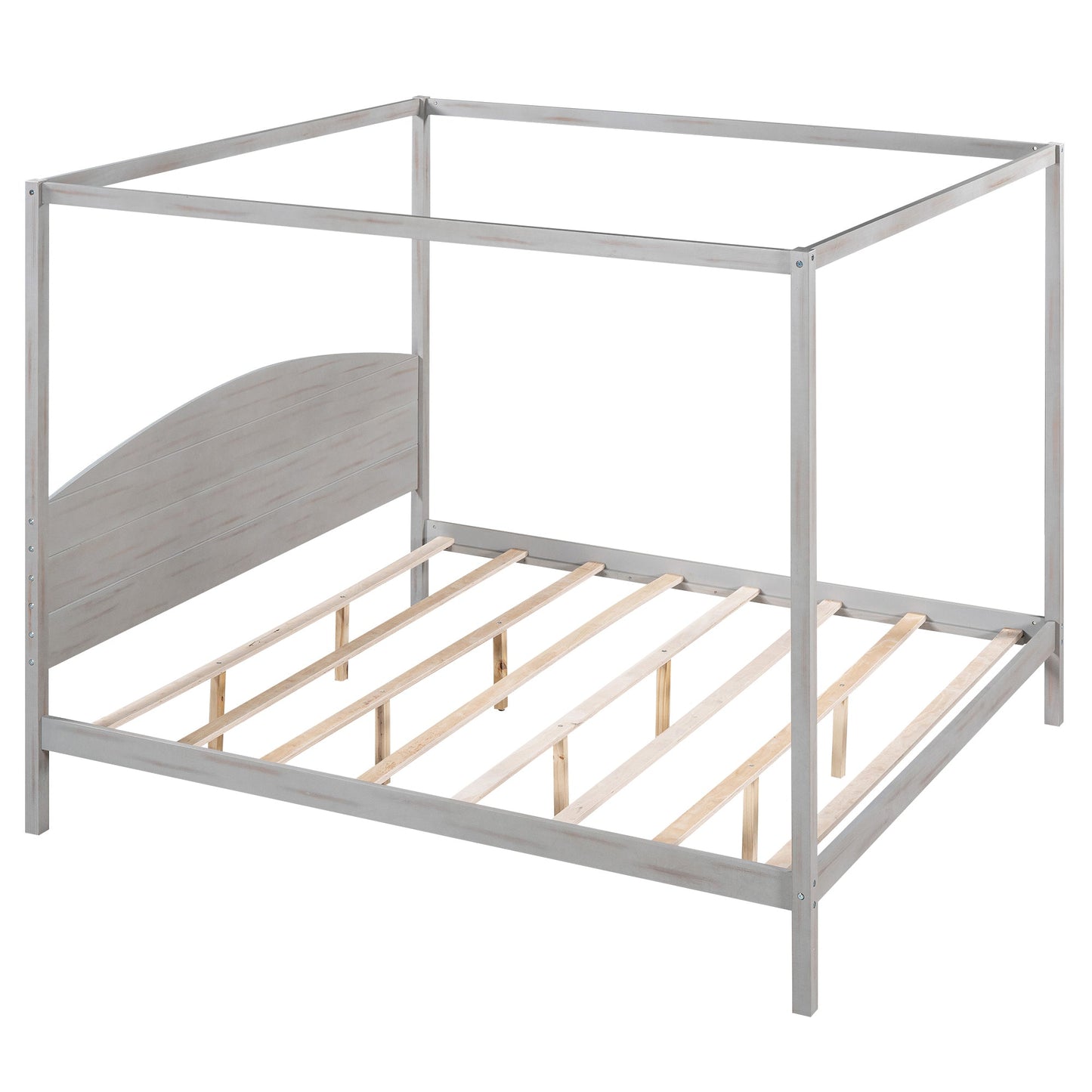 King Size Canopy Platform Bed with Headboard and Support Legs, Grey Wash - Korvel