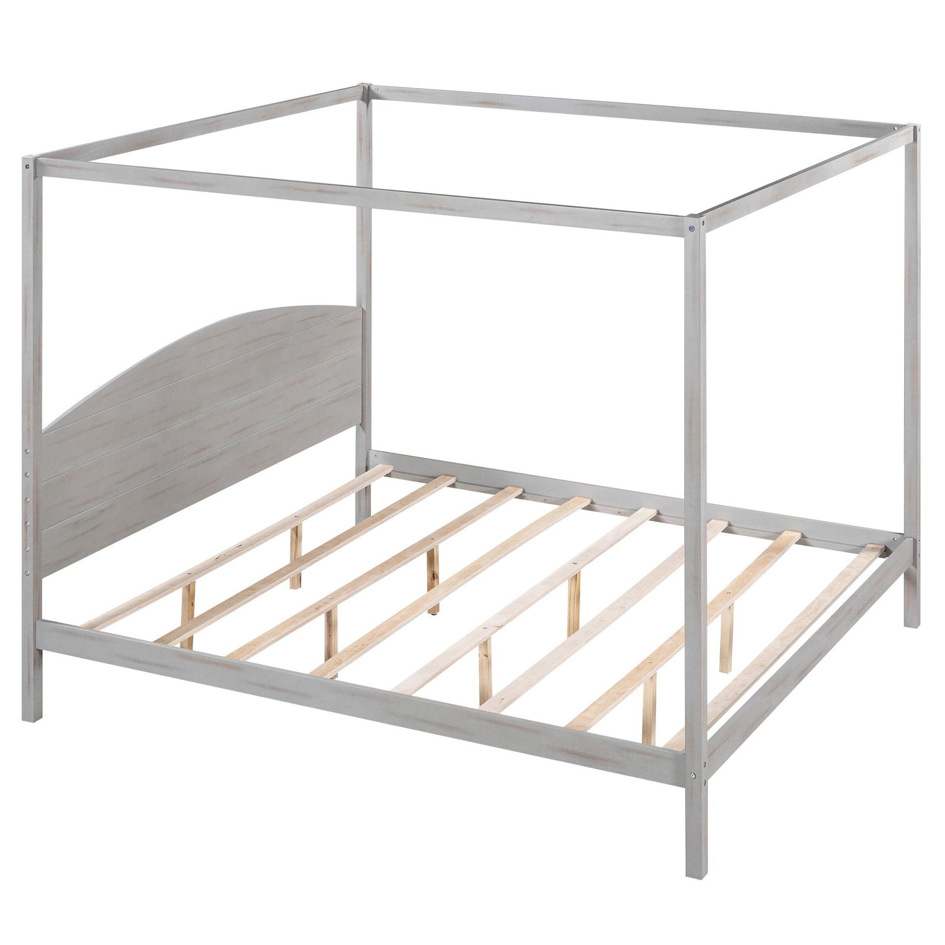 King Size Canopy Platform Bed with Headboard and Support Legs, Grey Wash - Korvel