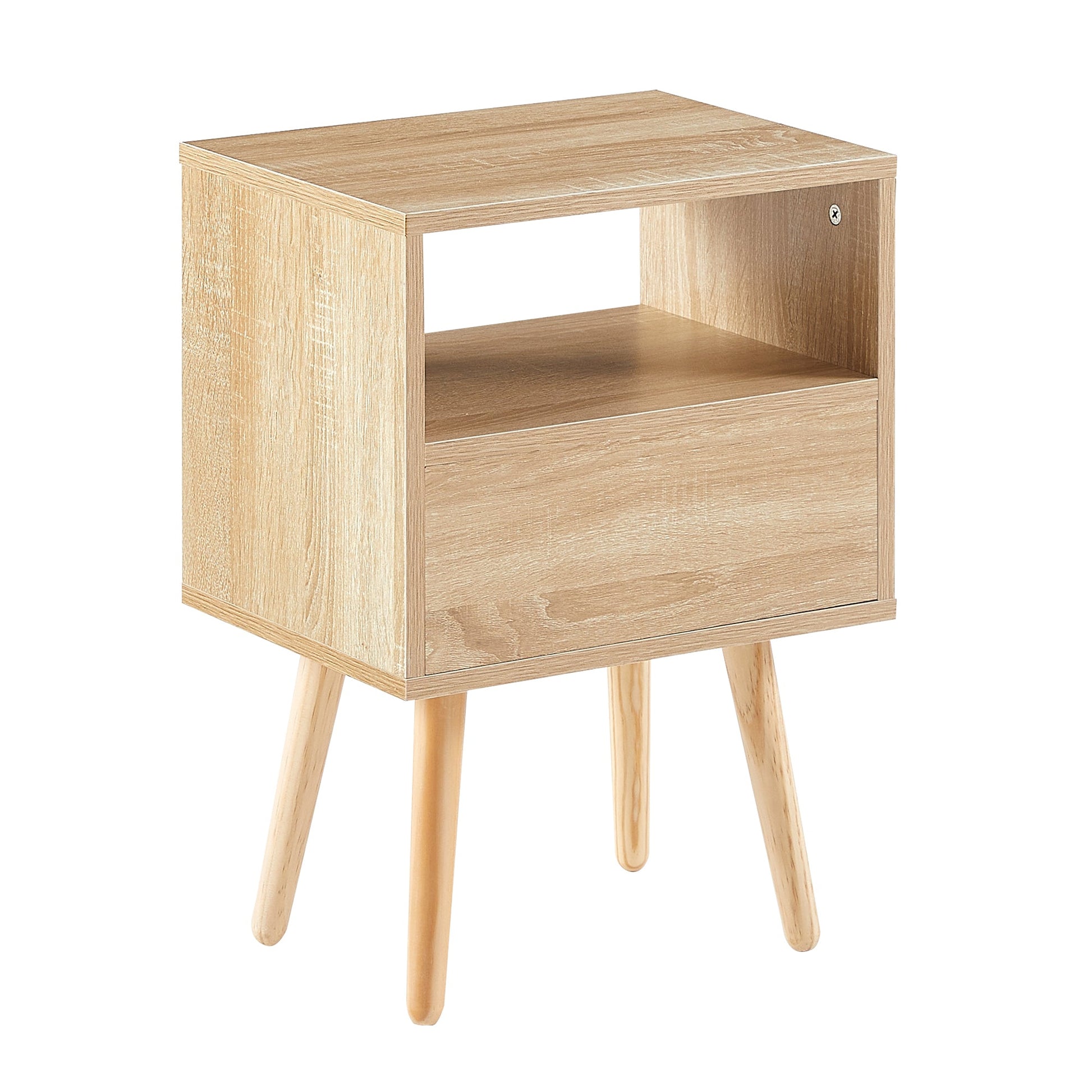 15.75" Rattan End table with drawer and solid wood legs Modern nightstand side table for living room natural - Korvel