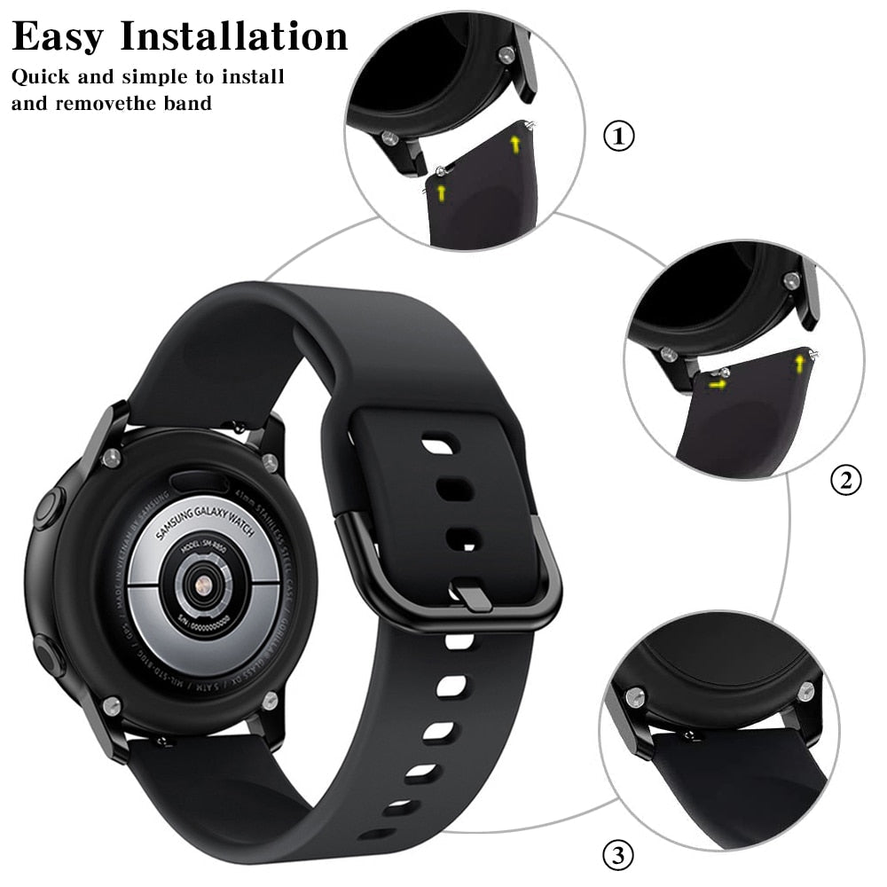 Suitable for Samsung Galaxy Watch Active2 Solid Color Silicone Strap 20/22mm Universal Strap - Korvel