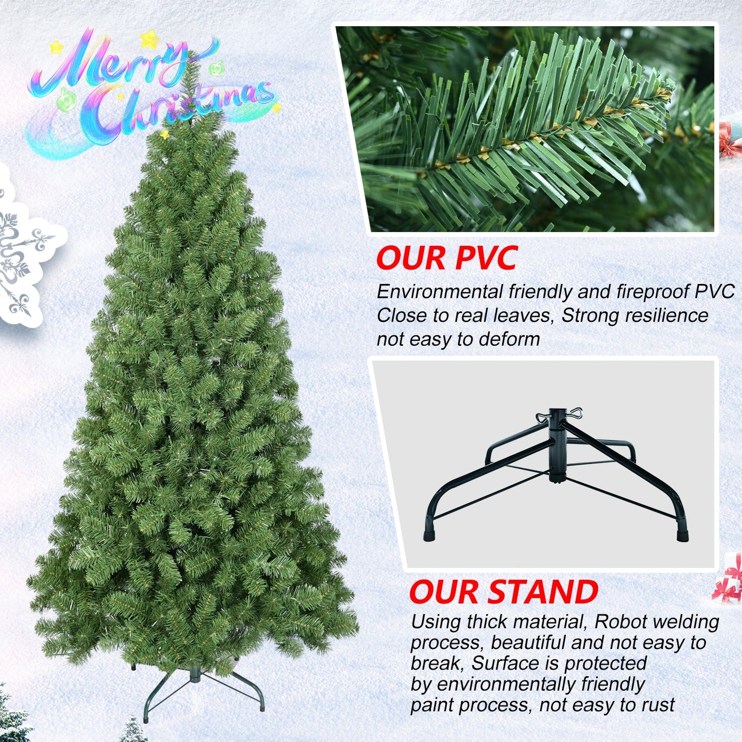Arbre de Noël en fil mémoire vert PVC de 5 pieds