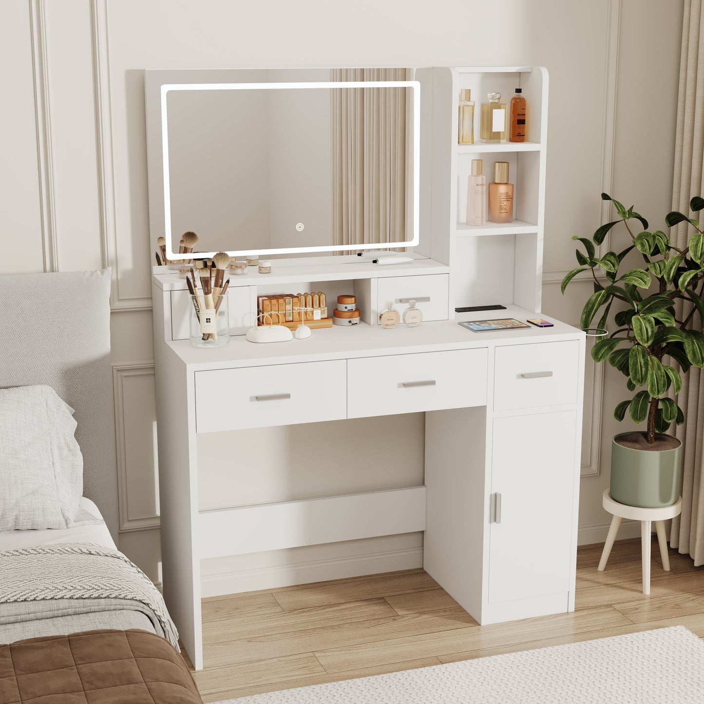 Smart mirror dressing table with drawers and storage cabinets, dressing table with bedroom dressing table, changing room - Korvel